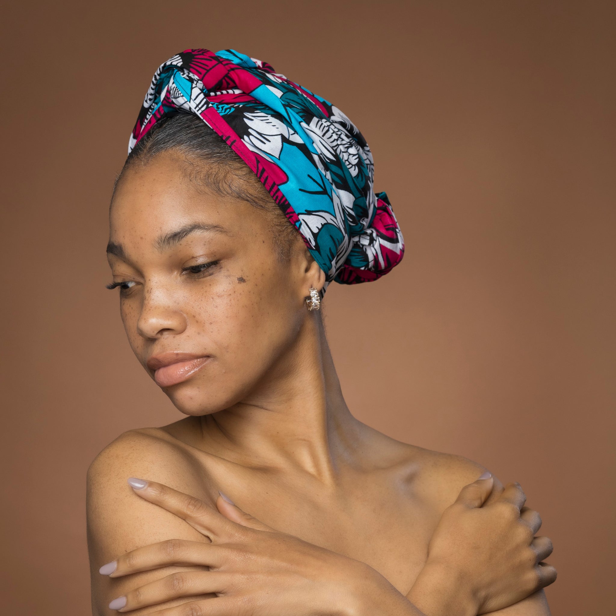 African headwrap - Pink Teal Flowers