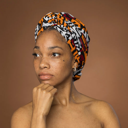 Afrikanisches Kopftuch / headwrap - Braun Gelb Kuba Blocks Congo