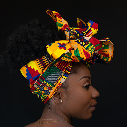 Afrikanisches Gelb / Rote / Kente-Kopftuch - Bogolan headwrap