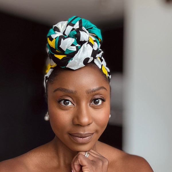 Afrikanisches Kopftuch / headwrap - Türkis Gelb Samakaka / Samacaca