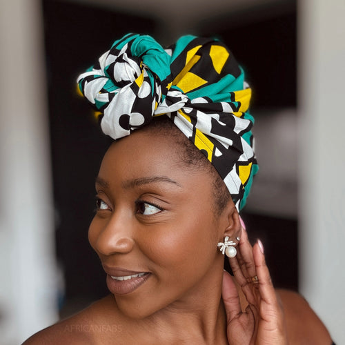 Afrikanisches Kopftuch / headwrap - Türkis Gelb Samakaka / Samacaca
