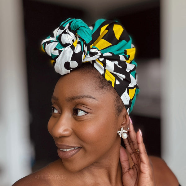 Afrikanisches Kopftuch / headwrap - Türkis Gelb Samakaka / Samacaca