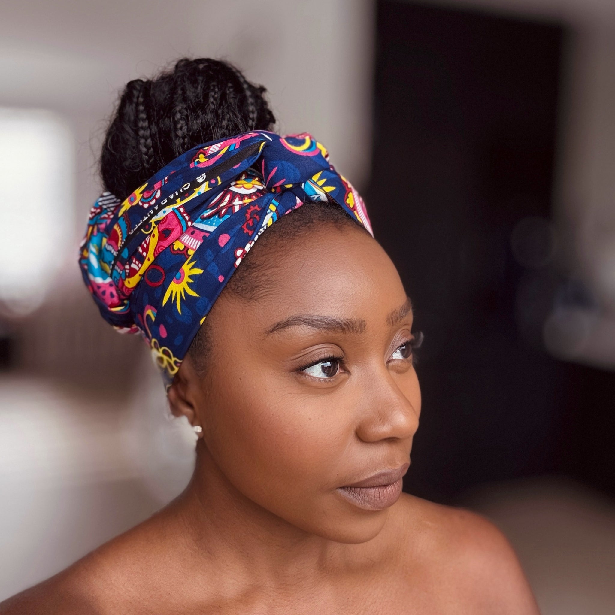 Afrikanisches Kopftuch / headwrap - Blau Rosa Paisley