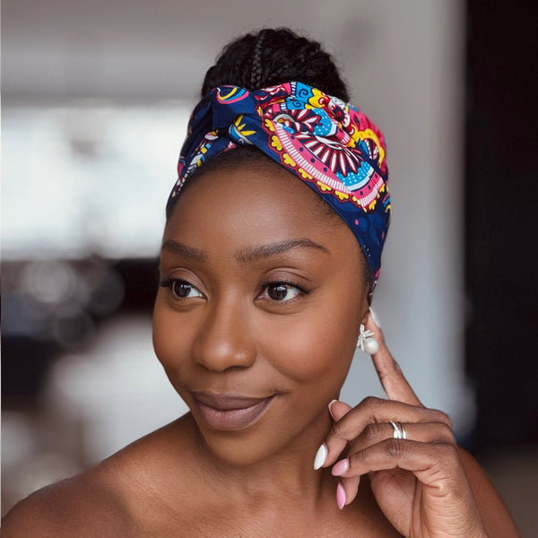 Afrikanisches Kopftuch / headwrap - Blau Rosa Paisley