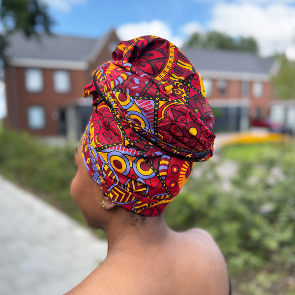 Afrikanisches Kopftuch / headwrap - Rot & Gelb Mandala Patchwork