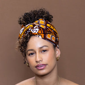 Afrikanisches Kopftuch / headwrap - Braune Muster Bogolan
