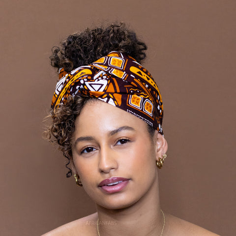 Afrikanisches Kopftuch / headwrap - Braune Muster Bogolan