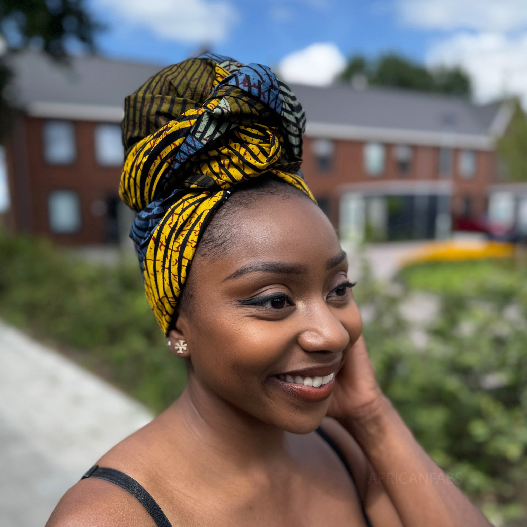 Afrikanisches Kopftuch / headwrap - Grün, Blau & Gelb Concentric Circle