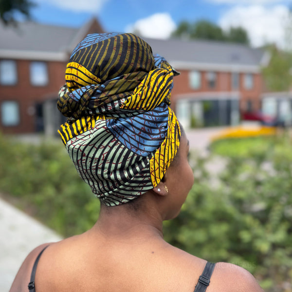 Afrikanisches Kopftuch / headwrap - Grün, Blau & Gelb Concentric Circle