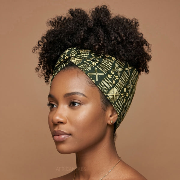 African headwrap - Green Bogolan Grid