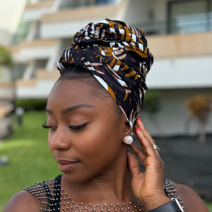 Afrikanisches Kopftuch / headwrap - Mix Braun Feathers