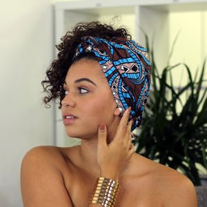 Afrikanisches Kopftuch / headwrap - Braun / blau