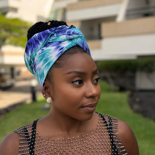 Afrikanisches Kopftuch / headwrap - Blau Tie Dye