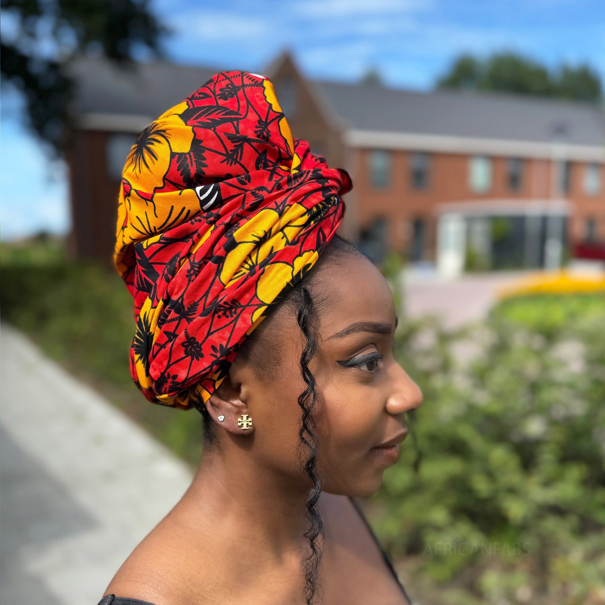 Afrikanisches Kopftuch / headwrap - Rot Flowers