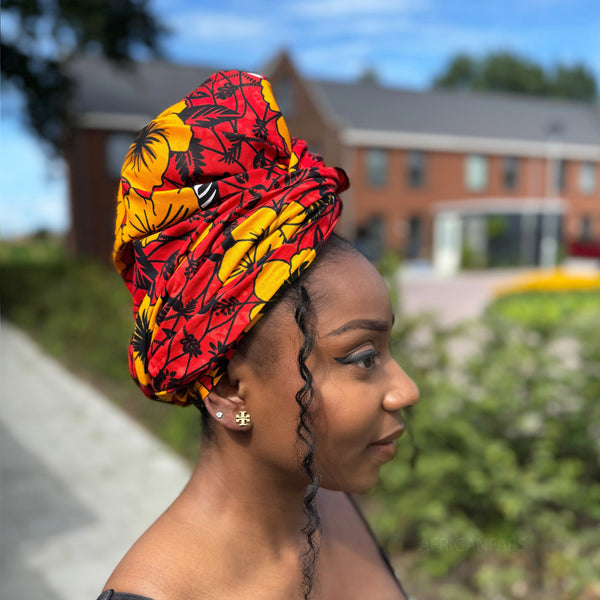 Afrikanisches Kopftuch / headwrap - Rot Flowers