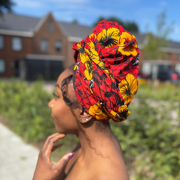 Afrikanisches Kopftuch / headwrap - Rot Flowers