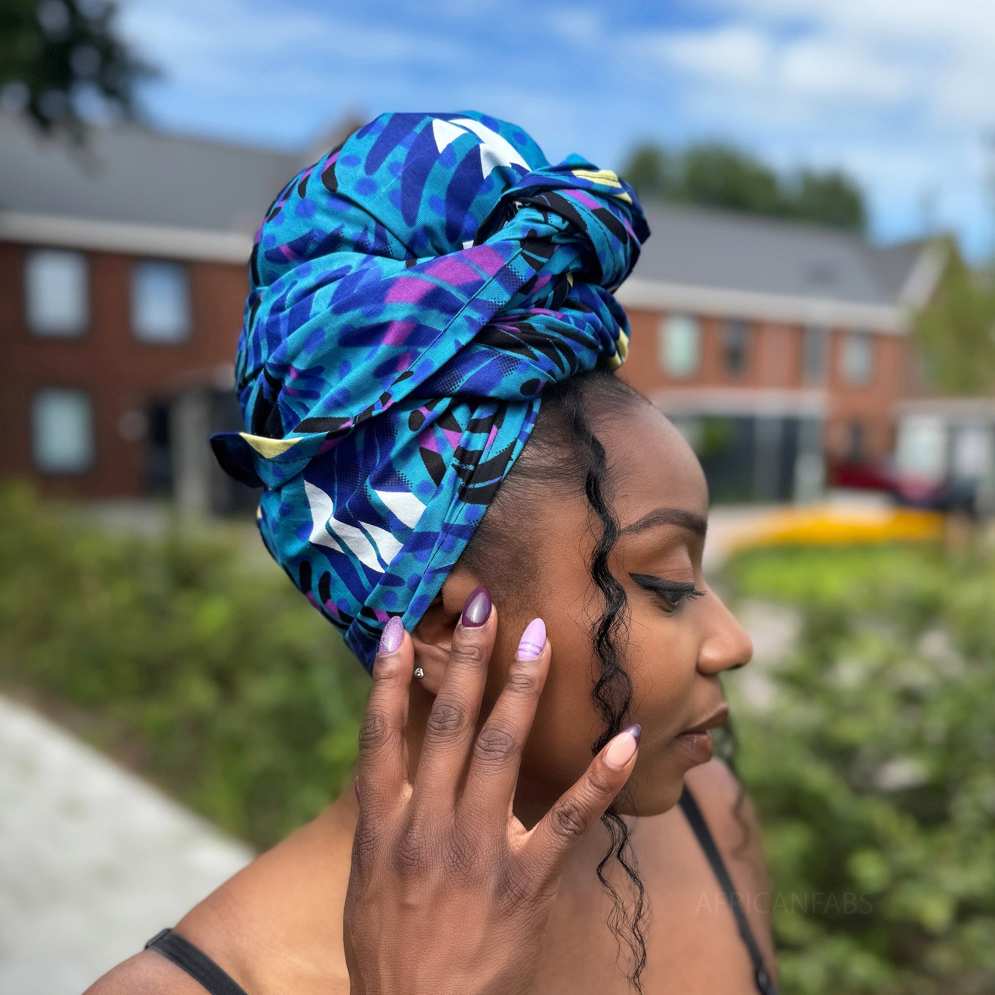Afrikanisches Kopftuch / headwrap - Türkis Feathers