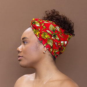Afrikanisches Kopftuch / headwrap - Rot Gelb flowers