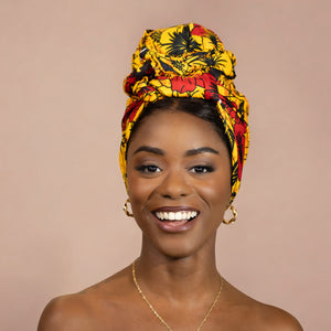 Afrikanisches Kopftuch / headwrap - Rot / Gelb flower