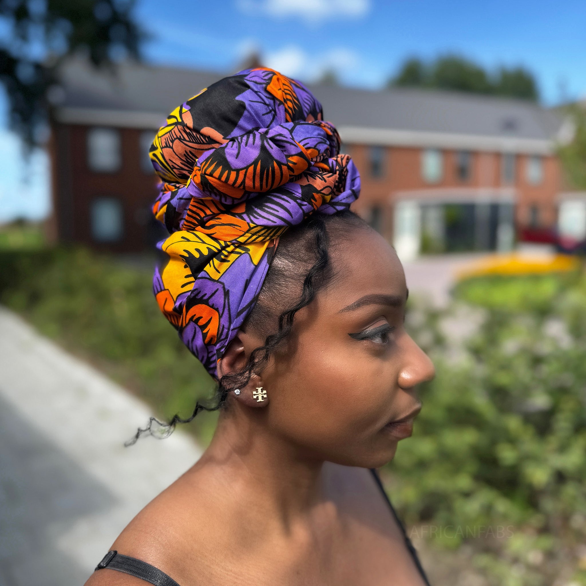 Afrikanisches Kopftuch / headwrap - Gelb & Lila Flowers