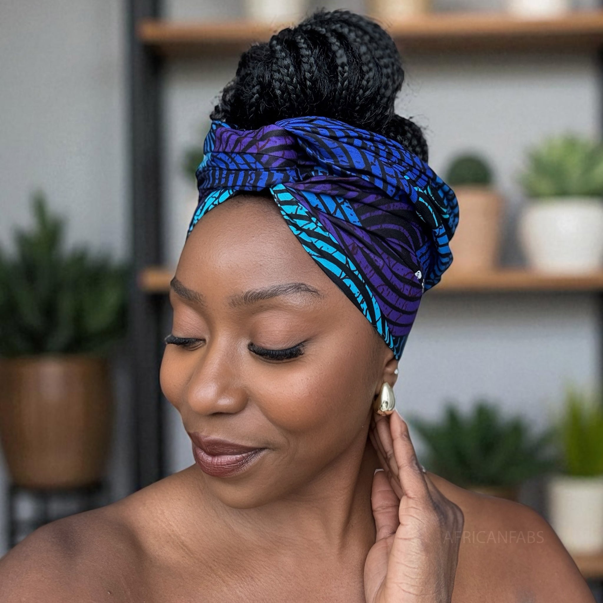 Afrikanisches Kopftuch / headwrap - Blau & Türkis Concentric Circle