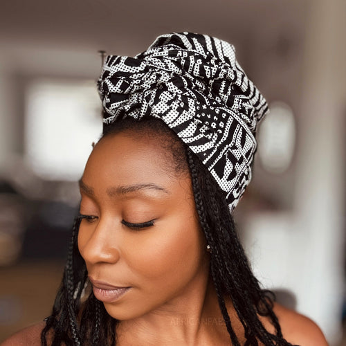 Afrikanisches Kopftuch / headwrap - Schwarz & Weiß Ndop Cameroon