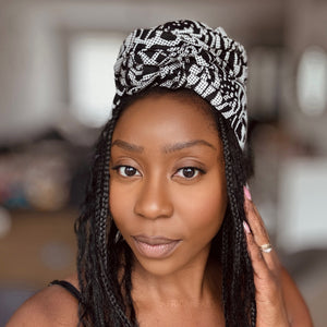 Afrikanisches Kopftuch / headwrap - Schwarz & Weiß Ndop Cameroon