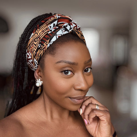 Afrikanisches Kopftuch / headwrap - Braun Bogolan Mosaic