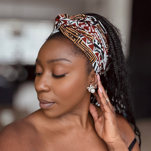 Afrikanisches Kopftuch / headwrap - Braun Bogolan Mosaic