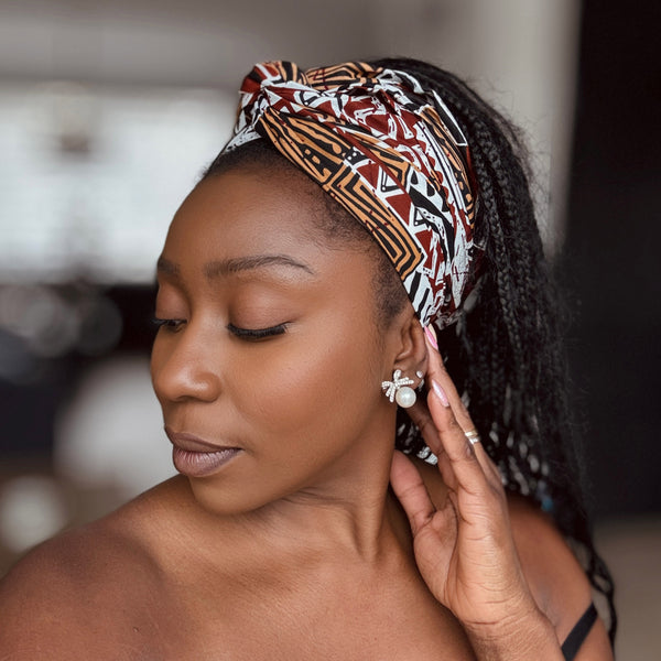 Afrikanisches Kopftuch / headwrap - Braun Bogolan Mosaic