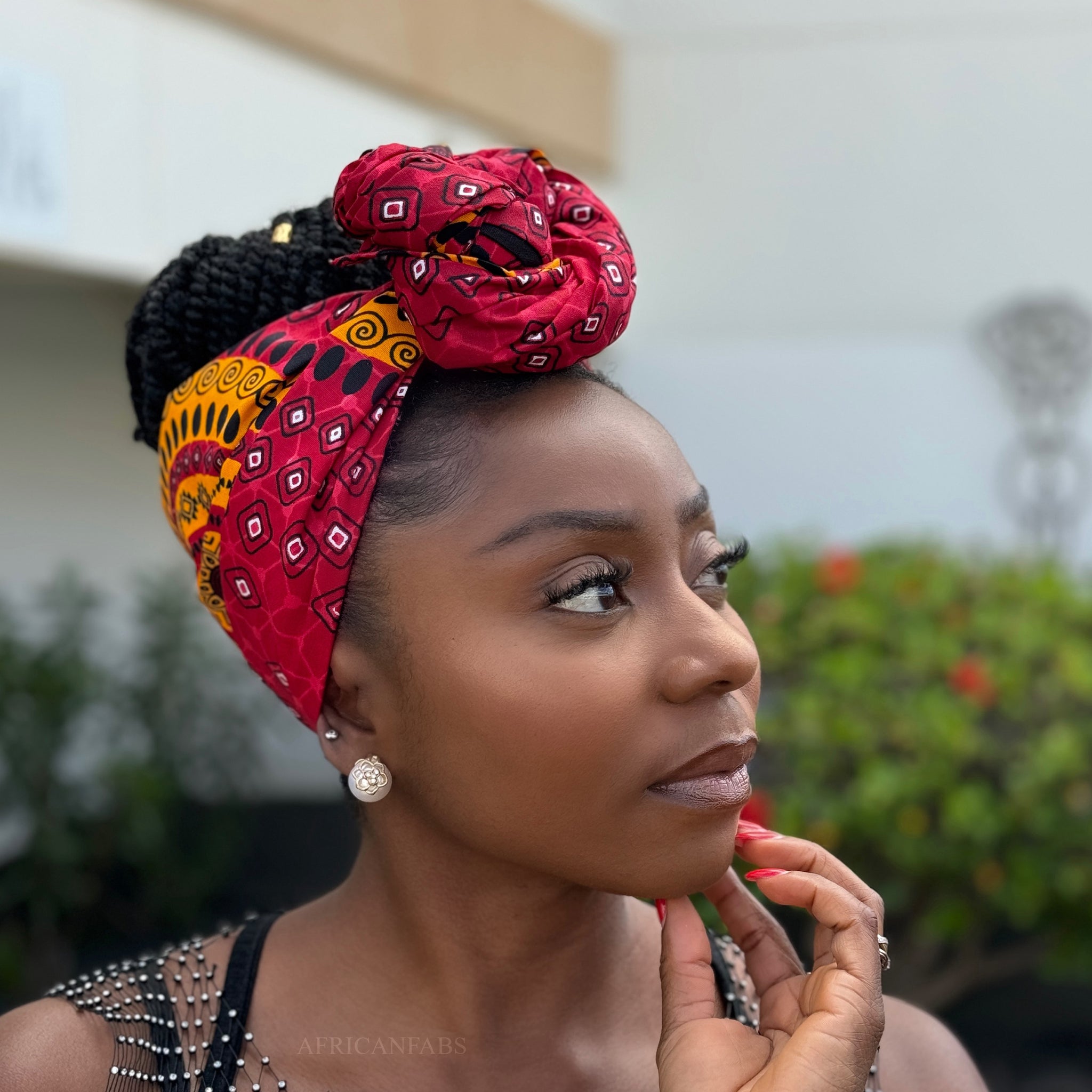 Afrikanisches Kopftuch / headwrap - Rot Dotted Patterns