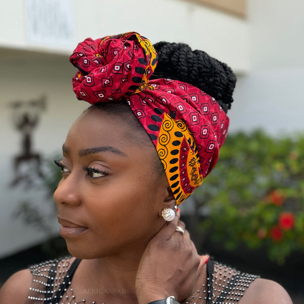 Afrikanisches Kopftuch / headwrap - Rot Dotted Patterns