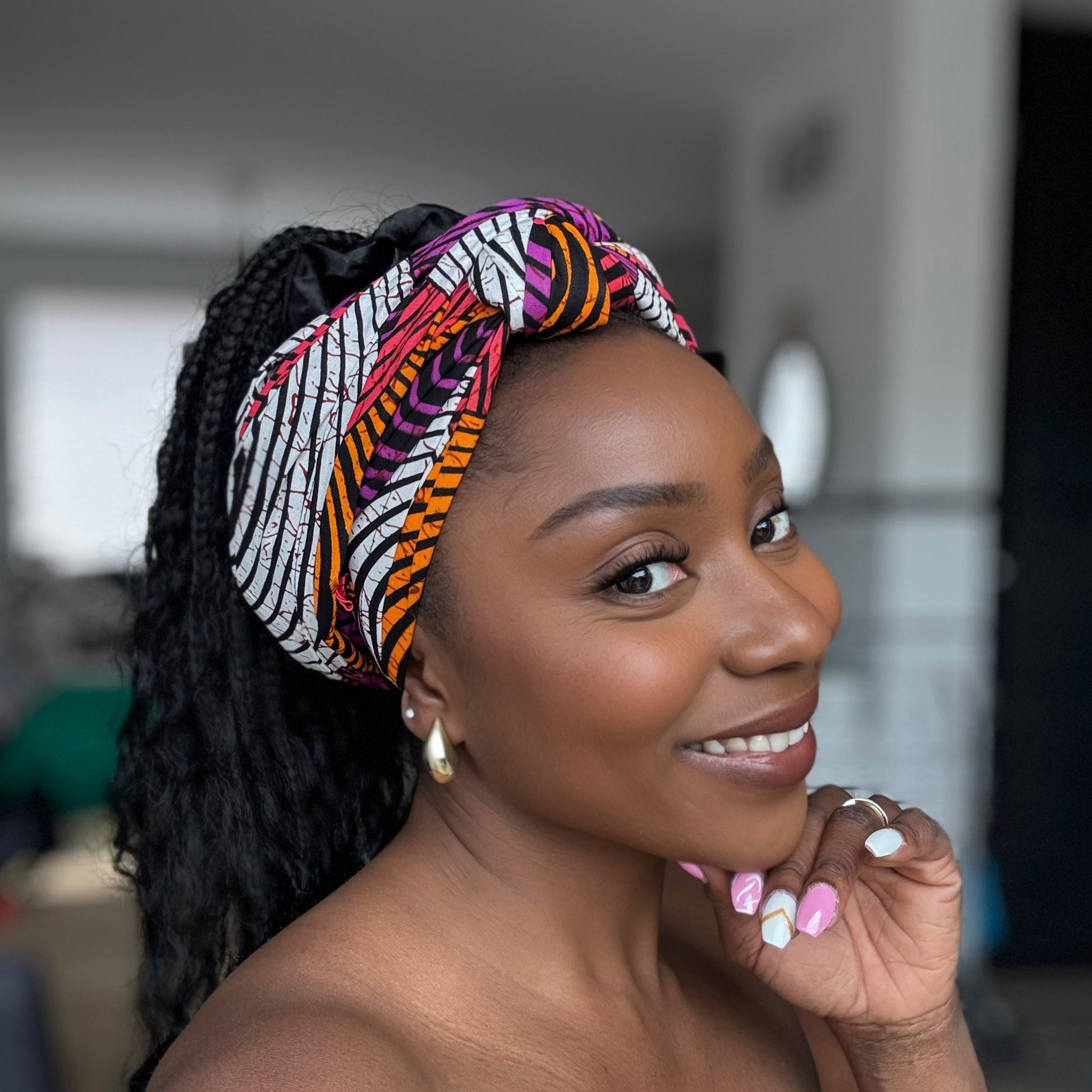 Afrikanisches Kopftuch / headwrap - Orange & Lila Concentric Circle