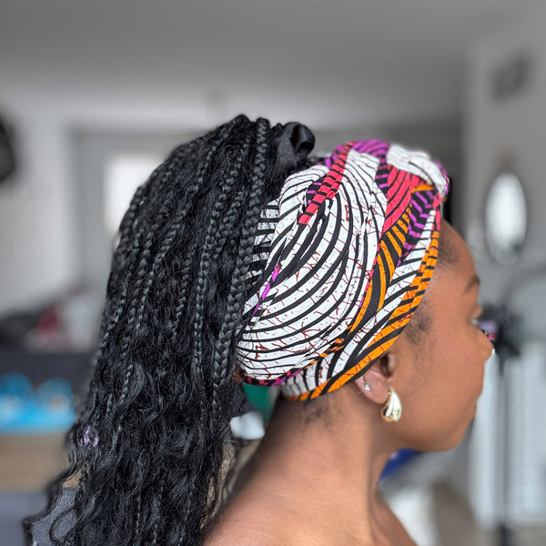 Afrikanisches Kopftuch / headwrap - Orange & Lila Concentric Circle