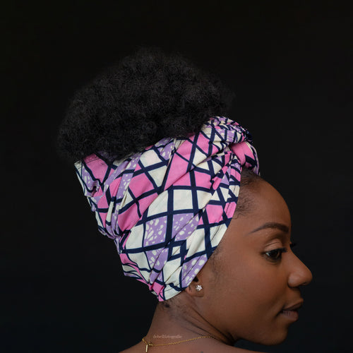 Afrikanisches Kopftuch / headwrap - Weiß / rosa