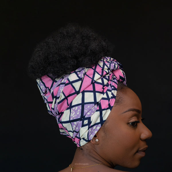 Afrikanisches Kopftuch / headwrap - Weiß / rosa