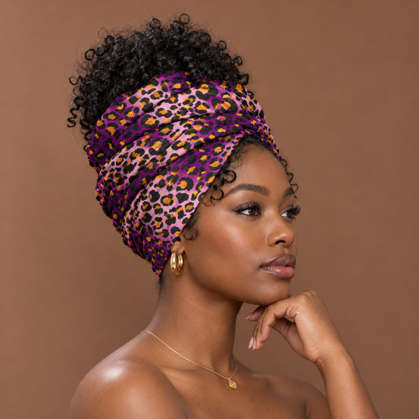 African headwrap - Purple Leopard Spots