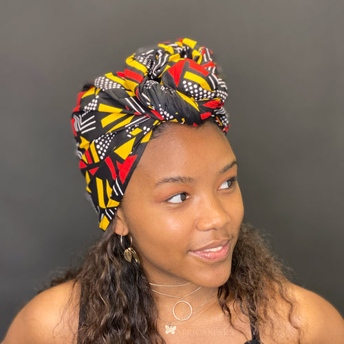 Afrikanisches Schwarz / Rot / Gelbe Bogolan-Kopftuch - Bogolan headwrap