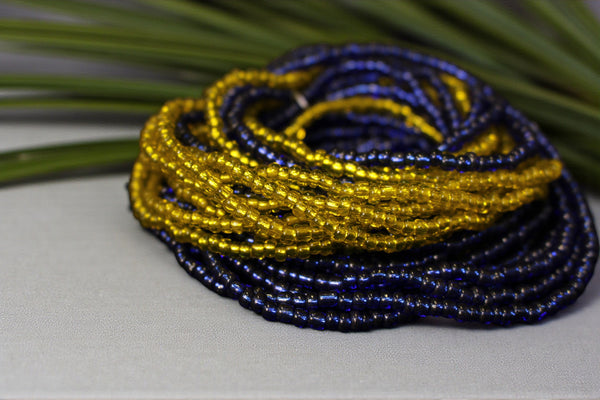 Waist Beads / Afrikanische Taillenkette - ABEHE - Blau / gelb-grün (elastisch)