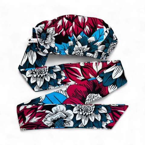 Easy headwrap / einfaches Kopftuch - Satinfutter -  Rosa & Teal Blumen