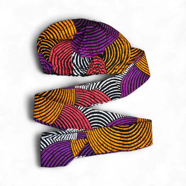 Easy headwrap / einfaches Kopftuch - Satinfutter - Orange & Lila Concentric