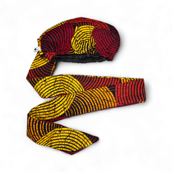 Easy headwrap / einfaches Kopftuch - Satinfutter -  Rot & Gelb Concentric