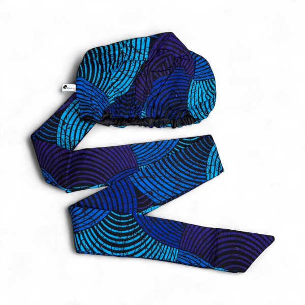 Easy headwrap / einfaches Kopftuch - Satinfutter -  Blau & Türkis Concentric