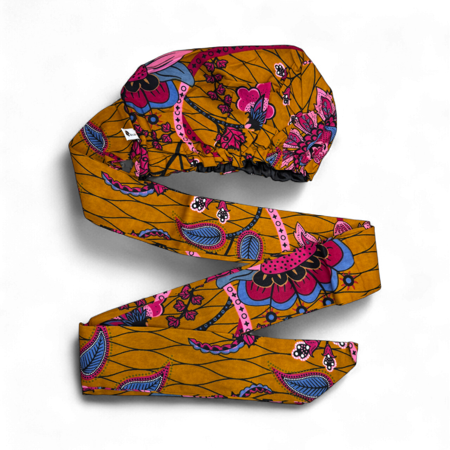 Easy headwrap / einfaches Kopftuch - Satinfutter - Senfgelb & Rosa