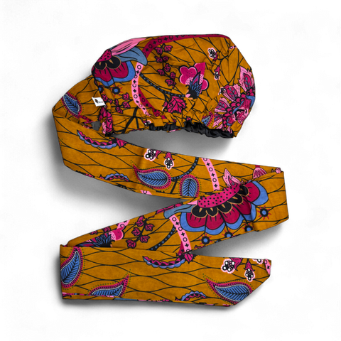 Easy headwrap / einfaches Kopftuch - Satinfutter - Senfgelb & Rosa