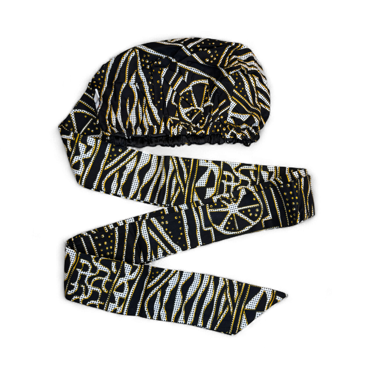 Easy headwrap / einfaches Kopftuch - Satinfutter - Schwarz Gelb Ndop Kamerun