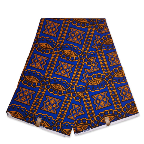 Afrikanischer Stoff - Blau / orange ancient - 100% Baumwolle