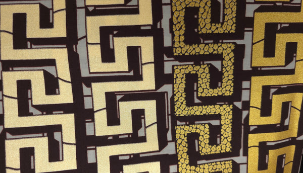 Afrikanischer Stoff - Gold Braun Royal Maze - Spezialeffekt Brillant Platinum Edition