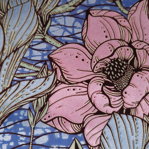 Afrikanischer Stoff - Rosa Flowers - Spezialeffekt Brillant Platinum Edition