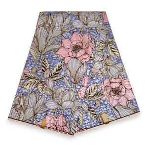 Afrikanischer Stoff - Rosa Flowers - Spezialeffekt Brillant Platinum Edition